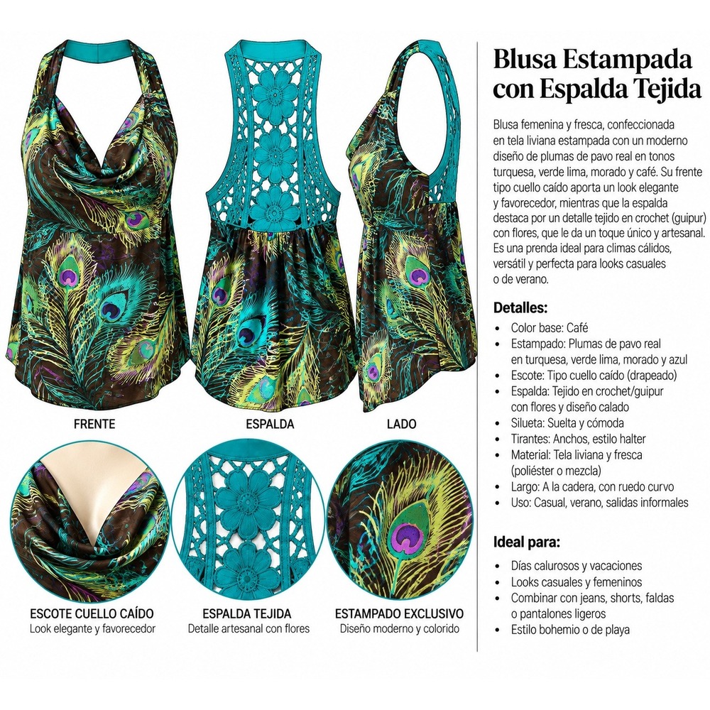 Blusa femenina verde lima, morado, azul y amarillo .